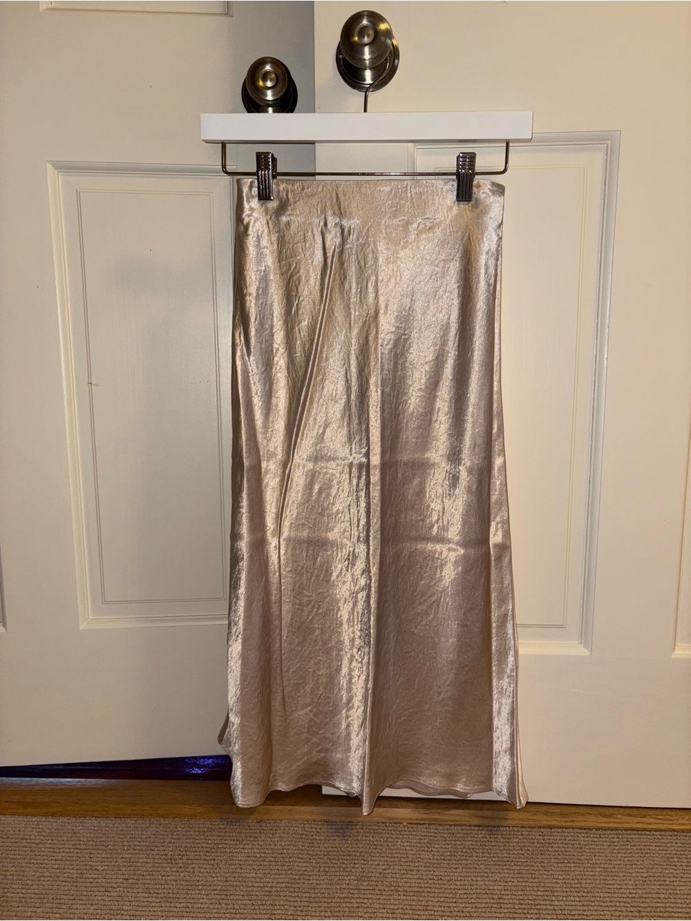 Aritzia Satin Slip Midi Skirt in Champagne